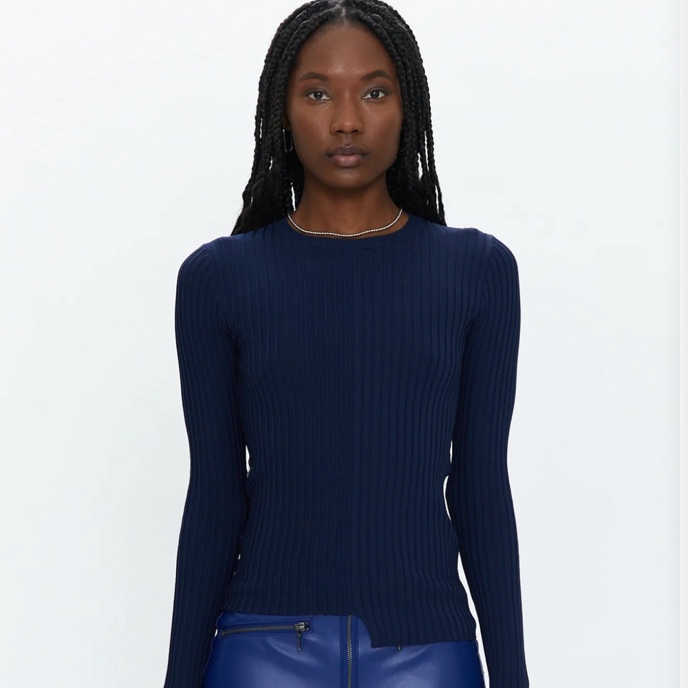 NWOT-PISTOLA-BETTY ASYMMETRIC SWEATER TEE - NAVY